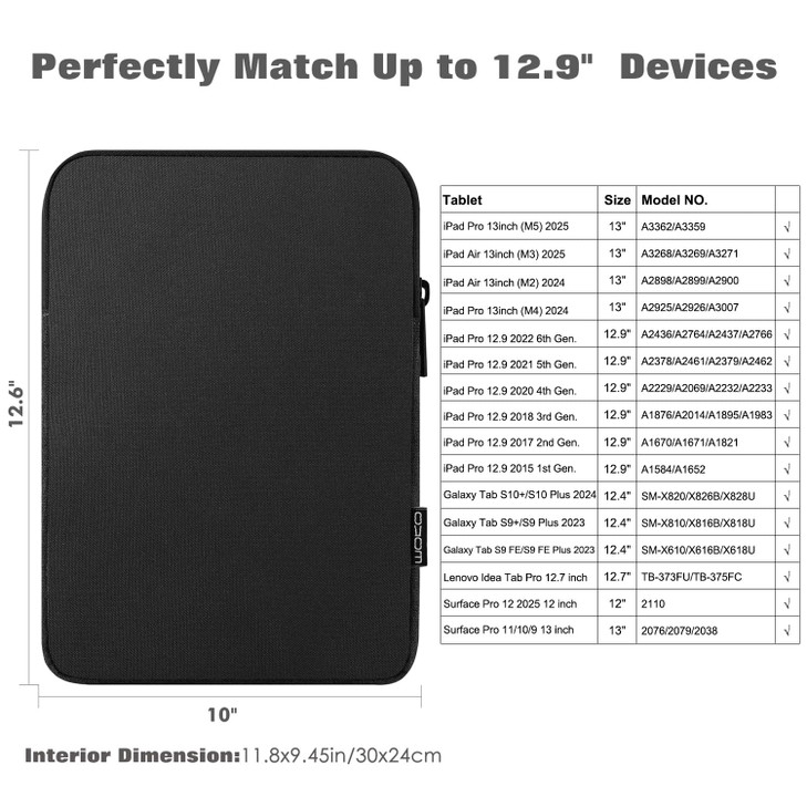 MoKo 13 Inch Tablet Sleeve Fits 13inch iPad Air M3 2025 iPad Pro M4Air M2 2024 iPad Pro 129 Galaxy Tab S8S9 124 Polyeste