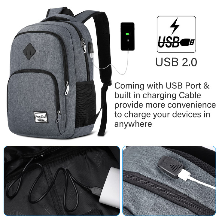 YAMTION Backpack for Men and WomenSchool Bookbag for Teenager156 inch Computer Backpack with USB Charging port for Busin