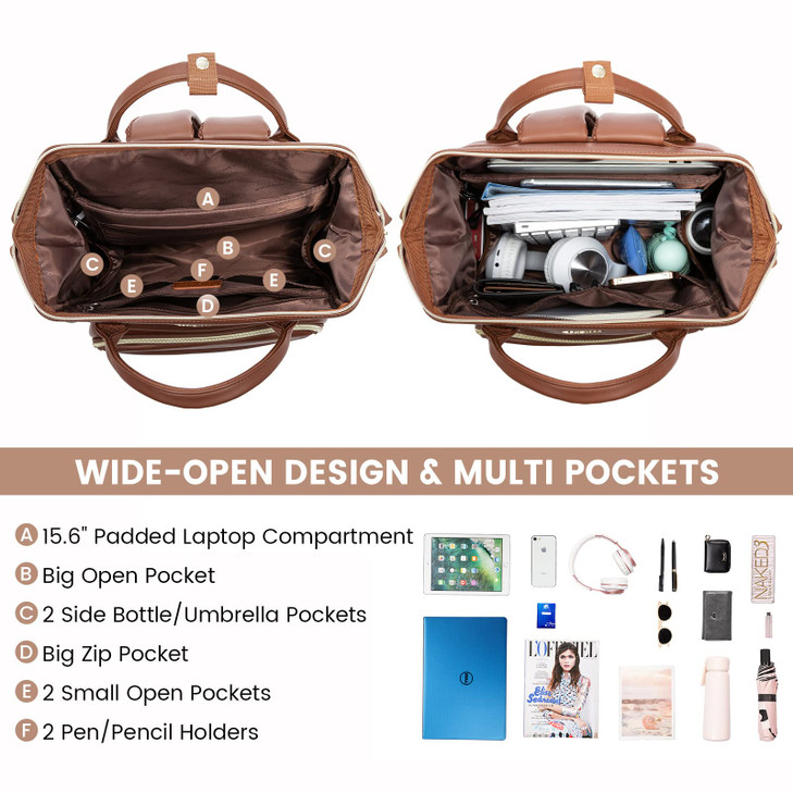 Leather Laptop Backpack for Women with USB Port 17in Travel Purse for Nurse Teacher College Business Carry On Backpack b