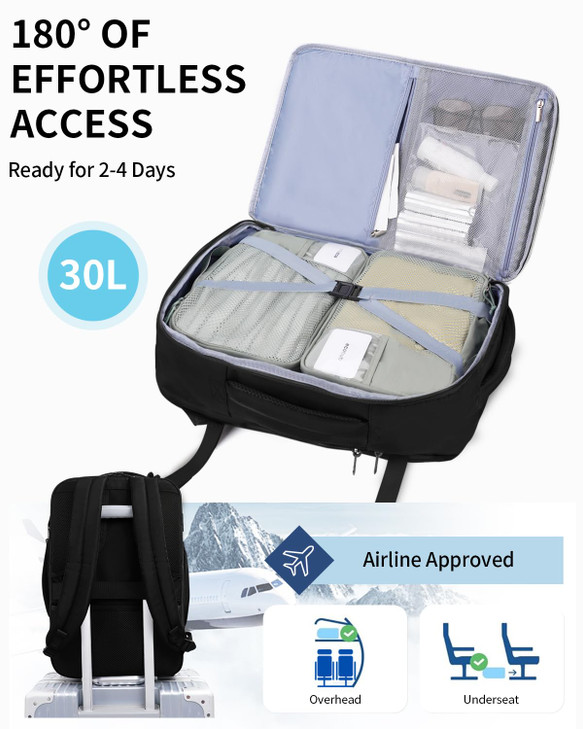 ECOHUB Carry On Travel Backpack Expandable Airlines Personal Item Bag 18x14x8 Water Resistant 17 inch Laptop Backpack Fl