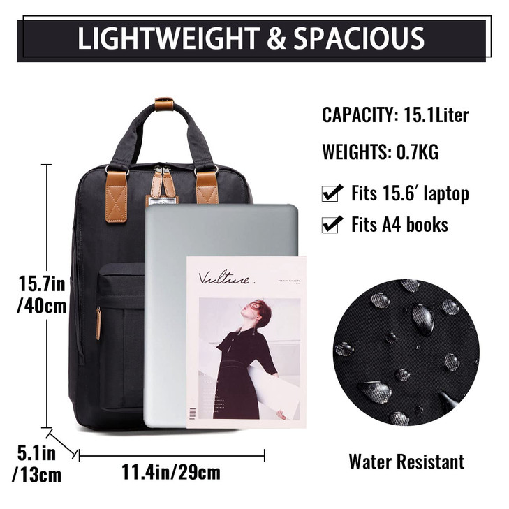 VASCHY School Backpack for Women Men Travel Backpack Water Resistant College High School Computer Bag Student Bookbag Bl