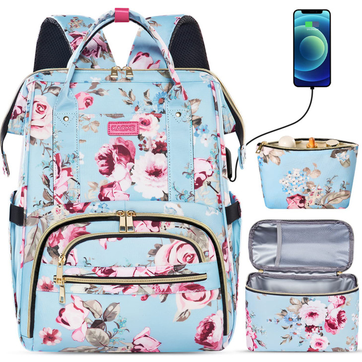 Kaome Lunch Backpack 156 Inch Laptop Backpack for Women with USB Port Nurse Gift Teacher Work Backpack Cooler Insulated