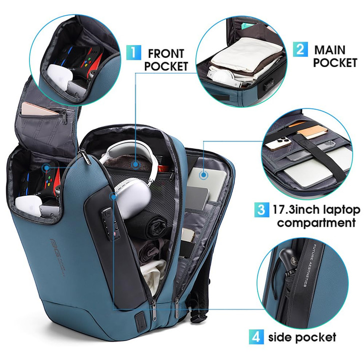 BANGE AntiTheft Travel BackpackWaterproof Fashion Work BackpacksHigh Tech Backpack with USB30 Charging PortBusiness Lapt