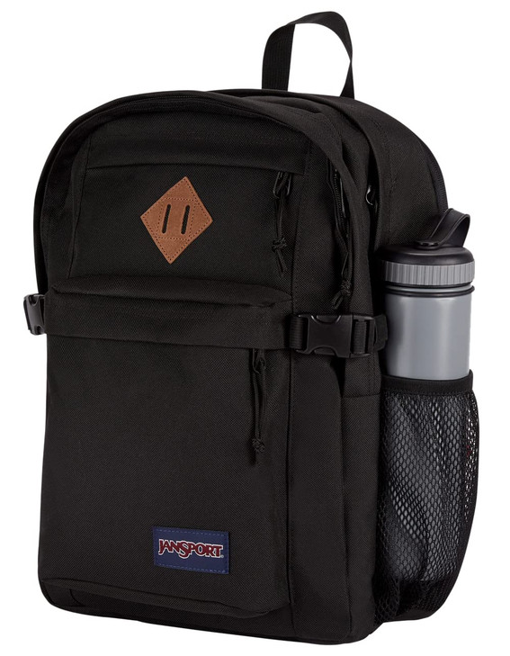 JanSport Main Campus FX Backpack Travel or Work Bag w 15Inch Laptop Pack with Leather Trim Black