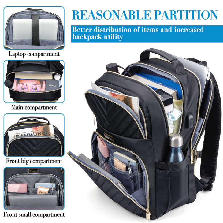 Kuosdaz Backpack for Women 173 Inch Large School Backpack Girls Bookbag with USB Charging Port Work Travel Laptop Back P