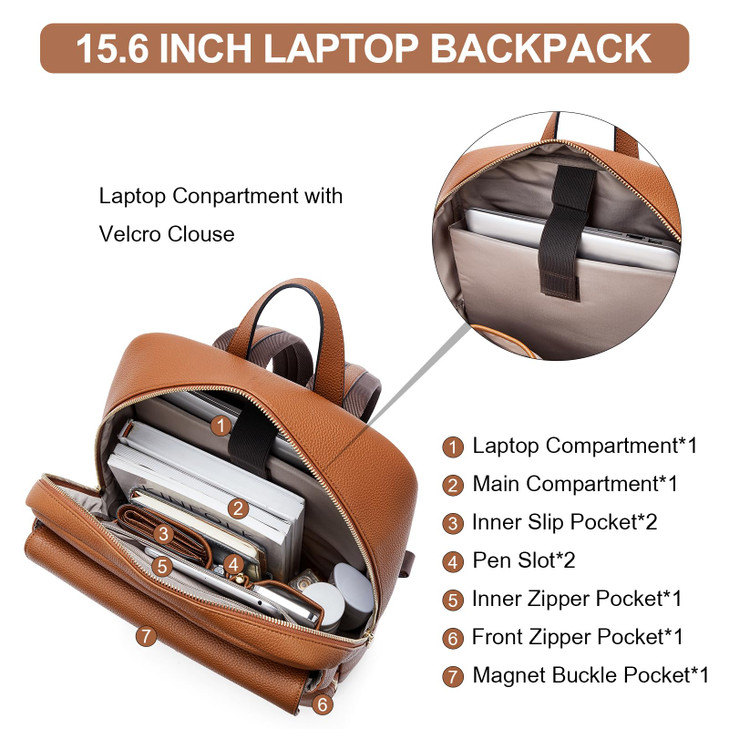 BOSTANTEN Leather Backpack for Women 156 inch Laptop Backpack Purse Casual Business Travel Computer Shoulder Bags with T
