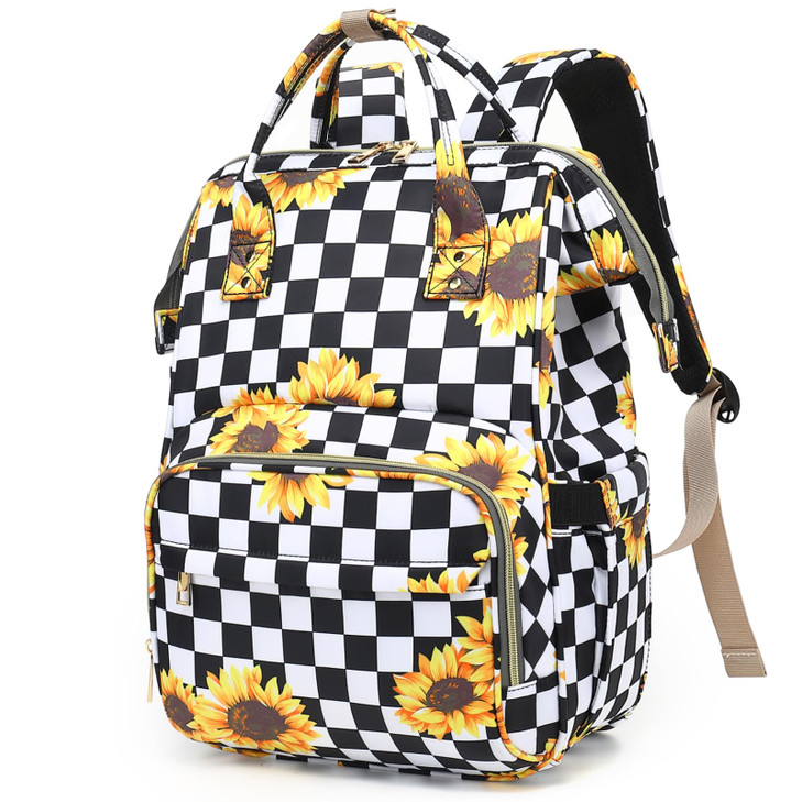 Yusudan Checkered Sunflower Lunch Backpack for Women Insulated Cooler Work Business Laptop Backpacks Girls School Backpa
