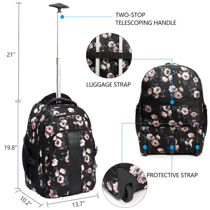 KROSER Laptop Rolling Backpack 17 inch Premium Wheeled Computer Backpack for Women with RFID Pockets Check Point Friendl