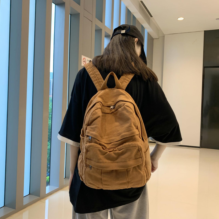 PRLINJSK Cute Canvas Backpacks for Women Girls Aesthetic Laptop Bookbag Vintage Backpack for College High School Brown