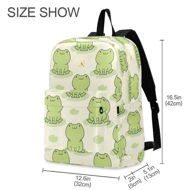 MNSRUU Student Backpack for School Cute Frog and Dragonfly Laptop Backpack Aesthetic School Bookbags Casual Daypack Back