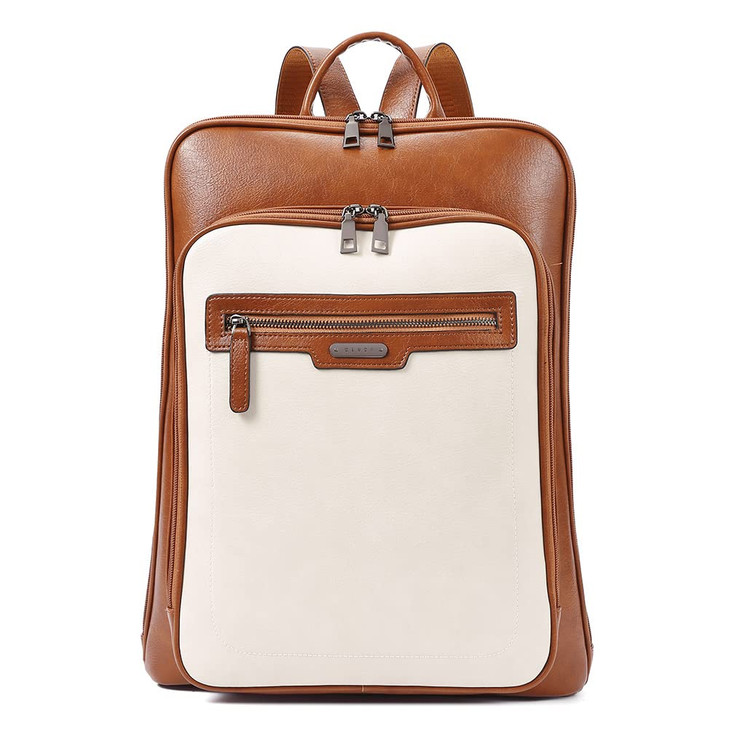 CLUCI Leather Laptop Backpack for Women 156 inch Computer Backpack Travel Large Business Work Daypack Offwhite with Brow