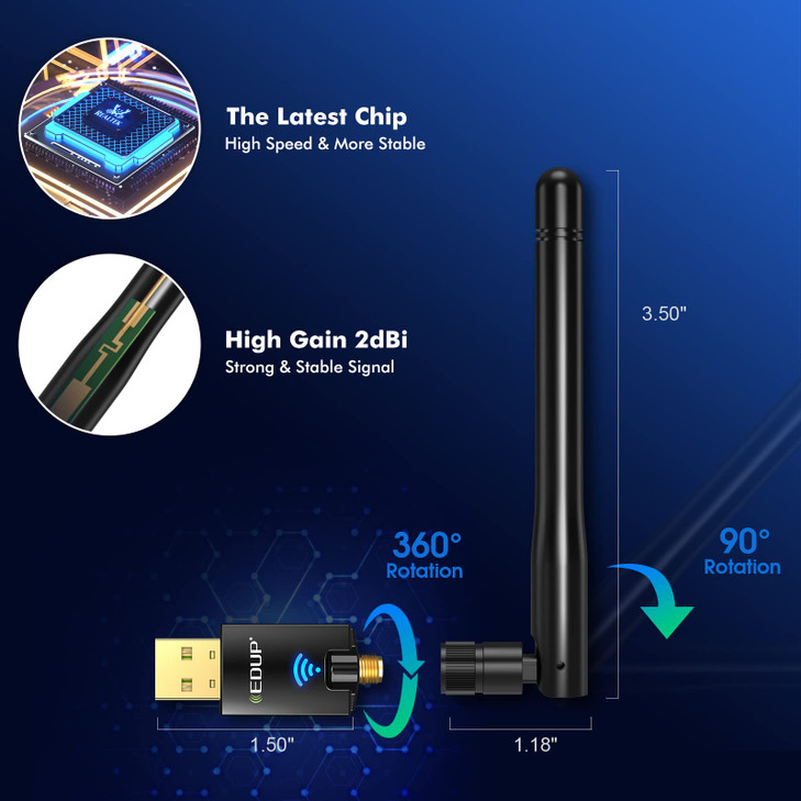 EDUP AC600M USB WiFi Adapter for PC Wireless USB Network Adapters Dual Band 24G58Ghz WiFi Dongle Antenna for Laptop Desk