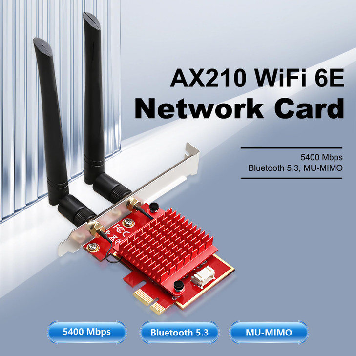 BZIZU WiFi 6E PCIe Card Intel AX210 Chip 5400Mbps TriBand 24GHz5GHz6GHz Bluetooth 53 Low Latency Wireless Adapter for Ga