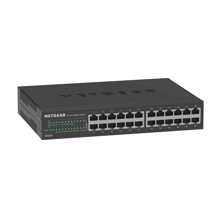 NETGEAR 24Port Gigabit Ethernet Unmanaged Essentials Switch GS324 Desktop Wall or Rackmount Silent Operation