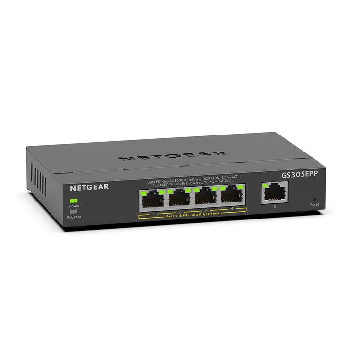 NETGEAR 5 Port PoE Gigabit Ethernet Easy Smart Managed Essentials Switch GS305EPP with 4 x PoE 120W Desktop or Wall Moun