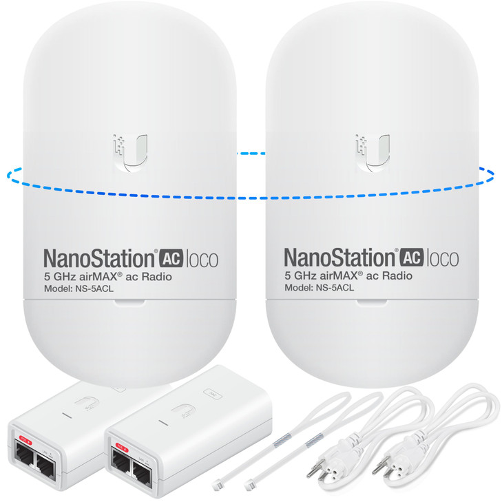 Wireless Bridge Ubiquiti LOCO5AC PRECONFIGURED Bundle of 2 Ubiquiti Nanostation LOCO 5AC Point to Point Outdoor WiFi Bri