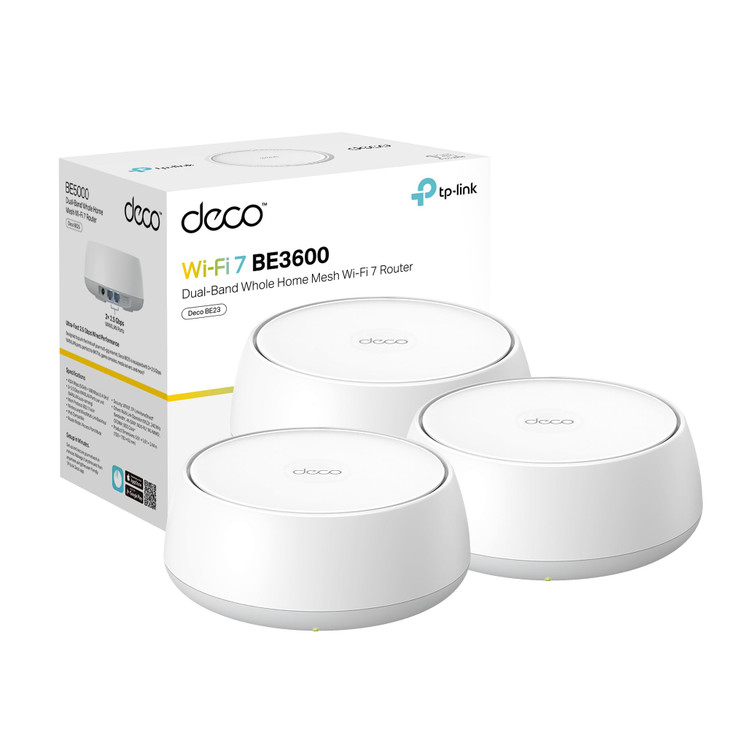 TPLink Deco 7 BE23 DualBand BE3600 WiFi 7 Mesh WiFi System 4Stream 36 Gbps 160 Mhz Covers up to 6500 SqFt 2 25G Ports Wi