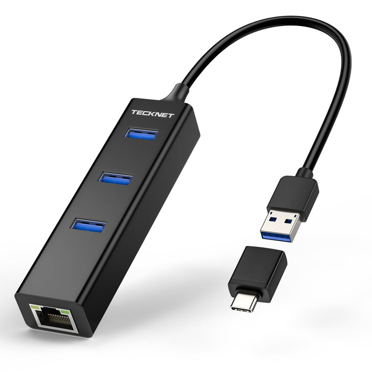 TECKNET USB C to Ethernet Aluminum 3 Port USB 30 Hub with RJ45 101001000 Gigabit Ethernet Adapter Converter LAN Wired Ne