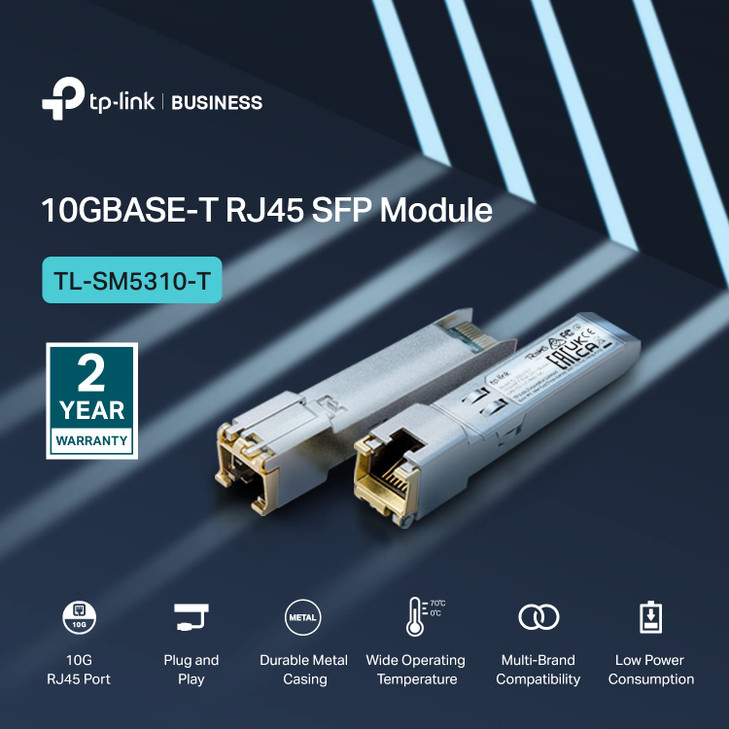 TPLink TLSM5310T 10GBaseT RJ45 SFP Module 10G Copper SFP Transceiver SFP to Ethernet Plug and Play Hot Pluggable Up to 3