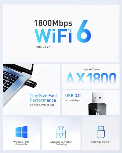 Nineplus USB WiFi Adapter for PC Desktop WiFi 6 AX1800Mbps 5GHz 24GHz USB 30 Wireless WiFi Network Adapter for Desktop C