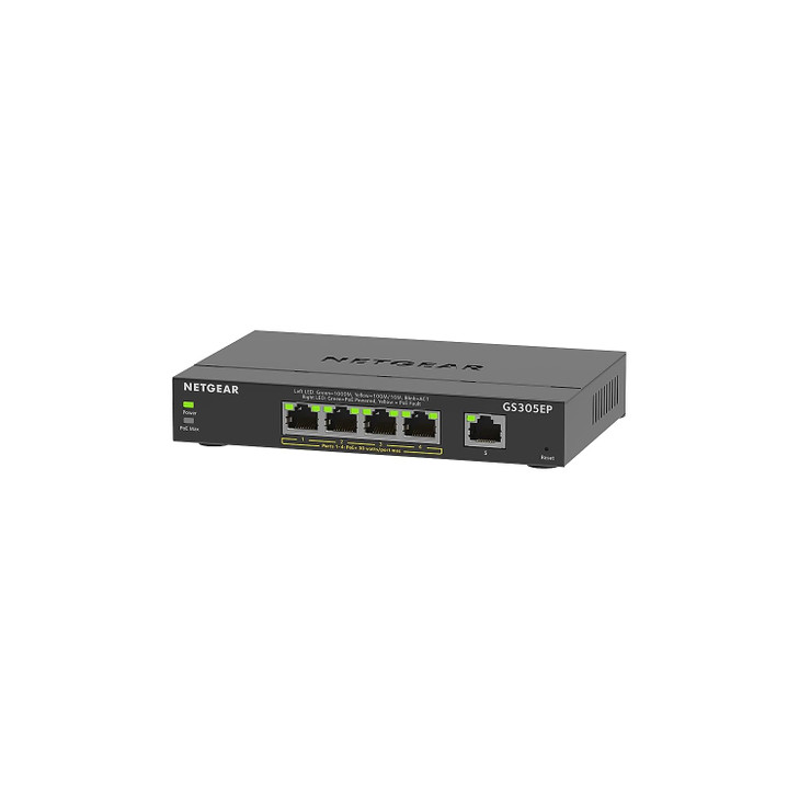 NETGEAR 5 Port PoE Gigabit Ethernet Easy Smart Managed Essentials Switch GS305EP with 4 x PoE 63W Desktop or Wall Mount