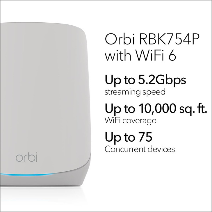 NETGEAR Orbi Whole Home TriBand WiFi 6 Mesh Network System RBK754P Router with 3 Satellite Extenders Security Features C