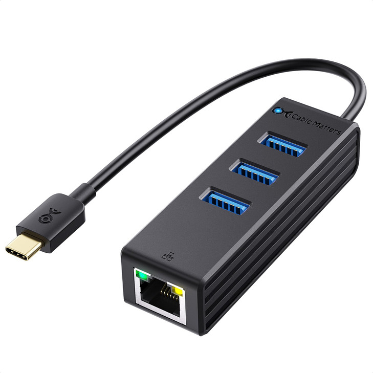 Cable Matters 4in1 USB C Hub Ethernet Support Gigabit Network USB C Ethernet Hub Thunderbolt LAN Adapter with 101001000M