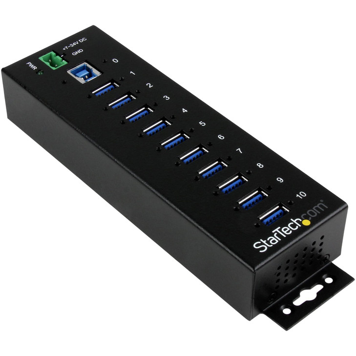 StarTechcom 10Port USB 30 Hub 5Gbps Metal Industrial USBA Hub with ESD Surge Protection Din Rail Wall or Desk Mountable