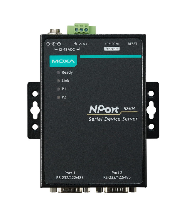 MOXA NPort 5250A 2 Ports Device Server 10100M Ethernet RS232422485 DB9 Male 15KV ESD 05KV Serial Surge 1248VDC 060C