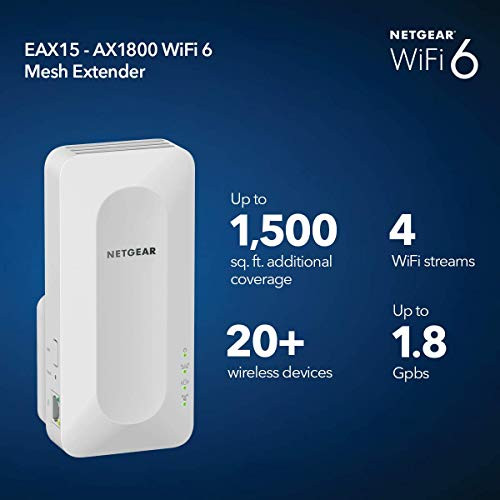 NETGEAR EAX15100NAR AX1800 DualBand WiFi 6 Mesh Extender Wall Plug Certified Refurbished