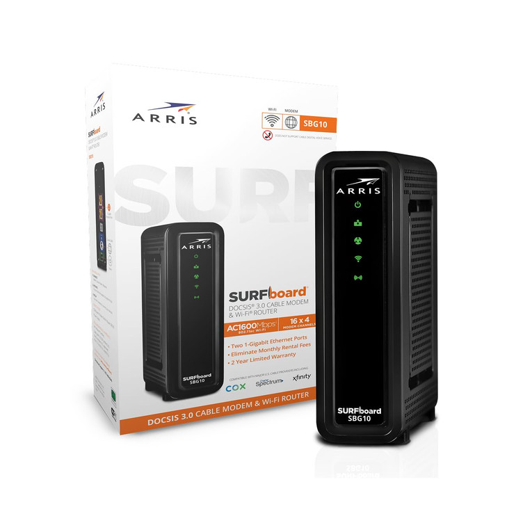 ARRIS SBG10 Cable Modem Router Combo DOCSIS 30 16 x 4 Gigabit AC1600 WiFi Check with your provider for compatibility400