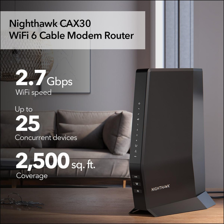 NETGEAR Nighthawk Modem Router Combo CAX30 DOCSIS 31 Cable Modem and WiFi 6 Router AX2700 27 Gbps Compatible with Xfinit