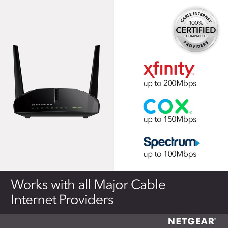 NETGEAR Cable Modem WiFi Router Combo C6220 Compatible with All Cable Providers Including Xfinity by Comcast Spectrum Co