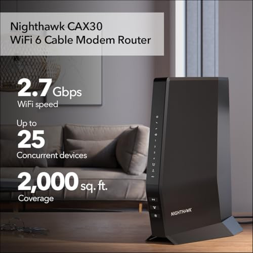 NETGEAR Nighthawk Modem Router Combo CAX30 DOCSIS 31 Cable Modem and WiFi 6 Router AX2700 27 Gbps Compatible with Xfinit