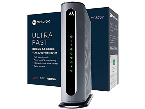 Motorola MG8702 DOCSIS 31 Cable Modem WiFi Router High Speed Combo with Intelligent Power Boost AC3200 WiFi Speed Approv