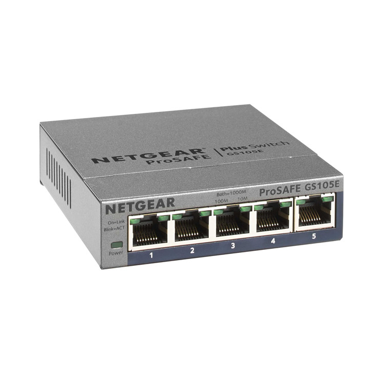 NETGEAR 5Port Gigabit Ethernet Easy Smart Managed Switch GS105Ev2 Managed Desktop or Wall Mount and Limited Lifetime Pro