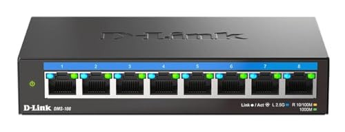 DLink 8Port 25GB Unmanaged Gaming Switch with 8 x 25G MultiGig Network Fanless Plug Play DMS108Black