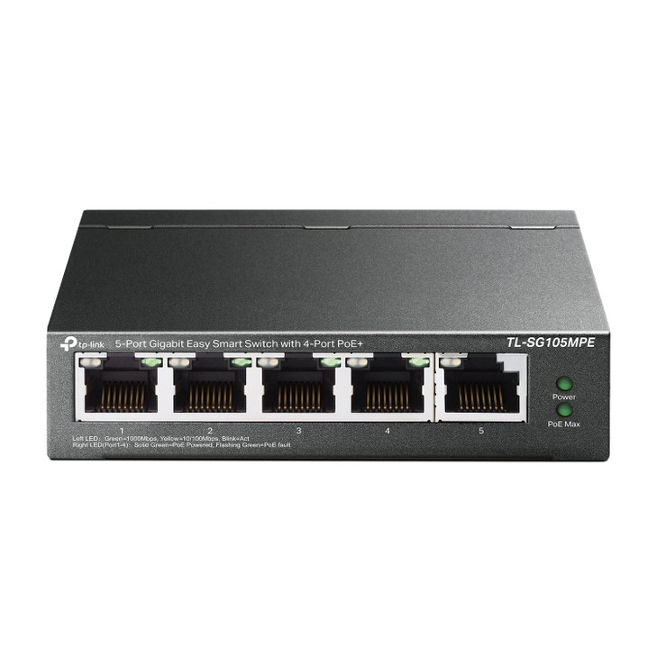 TPLink TLSG105MPE Easy Smart Managed 4 PoE Ports 120W w 1 Uplink Gigabit Port QoS Vlan IGMP LAG Fanless PoE Auto Recover