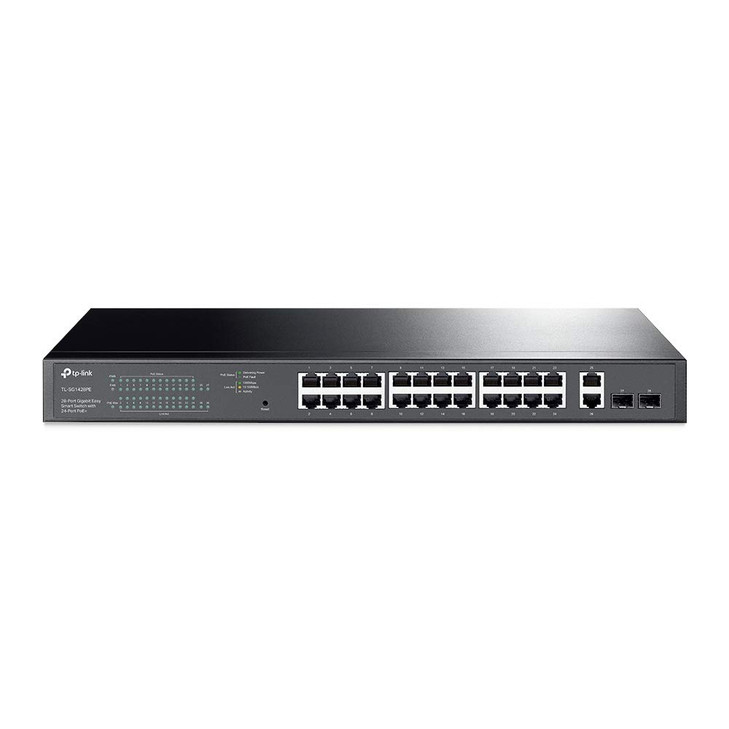 TPLink TLSG1428PE 24 Port Gigabit PoE Switch Easy Smart Managed 24 PoE Ports 250W 2 SFP Slots Auto Recovery QoS VLAN IGM