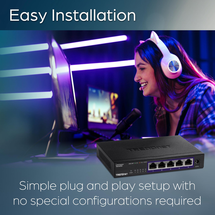 TRENDnet 5Port Unmanaged 25G Gaming Switch TEGS350 5 x 25GBASET Ports 25Gbps Switching Capacity Ethernet Splitter NDAA T
