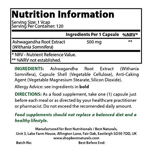 Best Naturals Ashwagandha Capsules for Relaxing Stress and Mood, 500 mg, 120 Count (Packaging may vary)