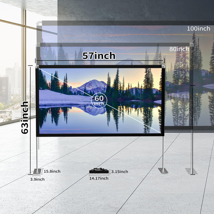 SKERELL Outdoor Projector Screen with Stand Portable Projection Screen for Outside Theater Home Backyard Movies 60 inch