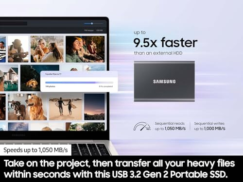 SAMSUNG T7 Portable SSD 2TB External Solid State Drive Speeds Up to 1050MBs USB 32 Gen 2 Reliable Storage for Gaming Stu