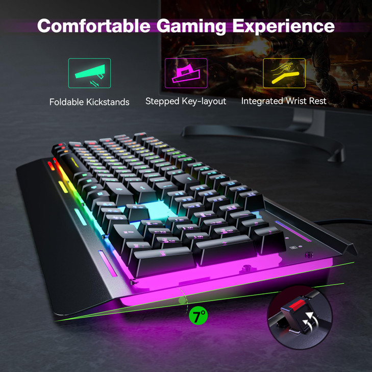 TECKNET Gaming Keyboard USB Wired Computer Keyboard 15Zone RGB Illumination IP32 Water Resistance 25 Antighosting Keys A
