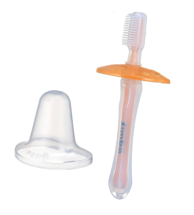 Simba Soft Bristle Silicone Baby Toothbrush with Milk Residue/Fur Scrubber (Orange) online at globaldelivered