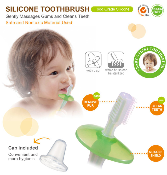 Simba Soft Bristle Silicone Baby Toothbrush with Milk Residue/Fur Scrubber (Orange) online at globaldelivered