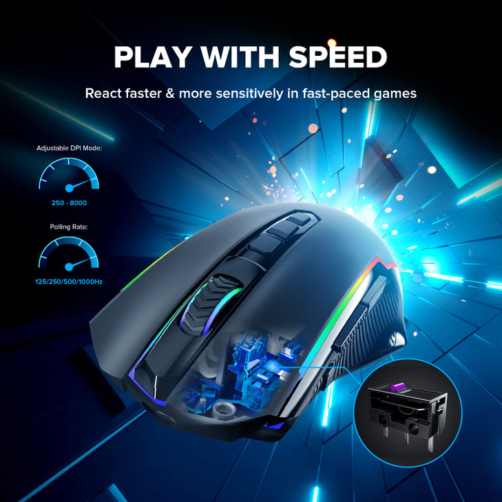 Redragon Gaming Mouse Wireless Mouse Gaming with 8000 DPI PC Gaming Mice with Fire Button RGB Backlit Programmable Ergon