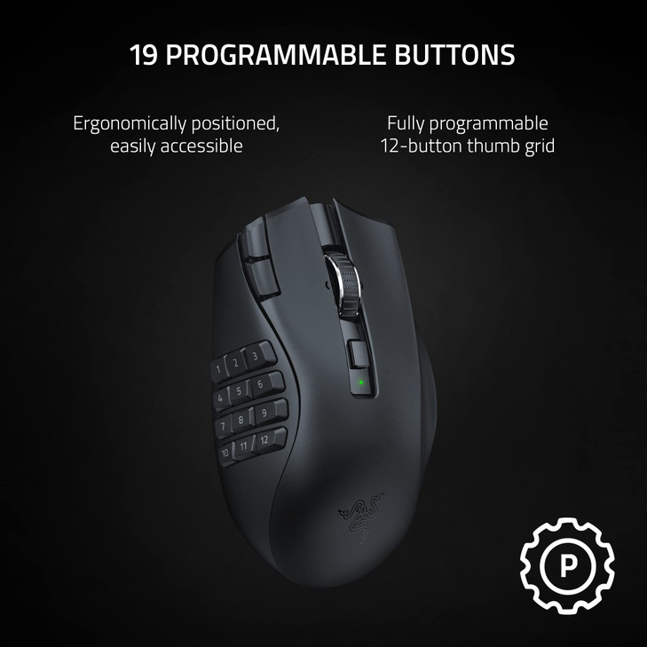 Razer Naga V2 HyperSpeed Wireless MMO Gaming Mouse 19 Programmable Buttons HyperScroll Technology Focus Pro 30K Optical