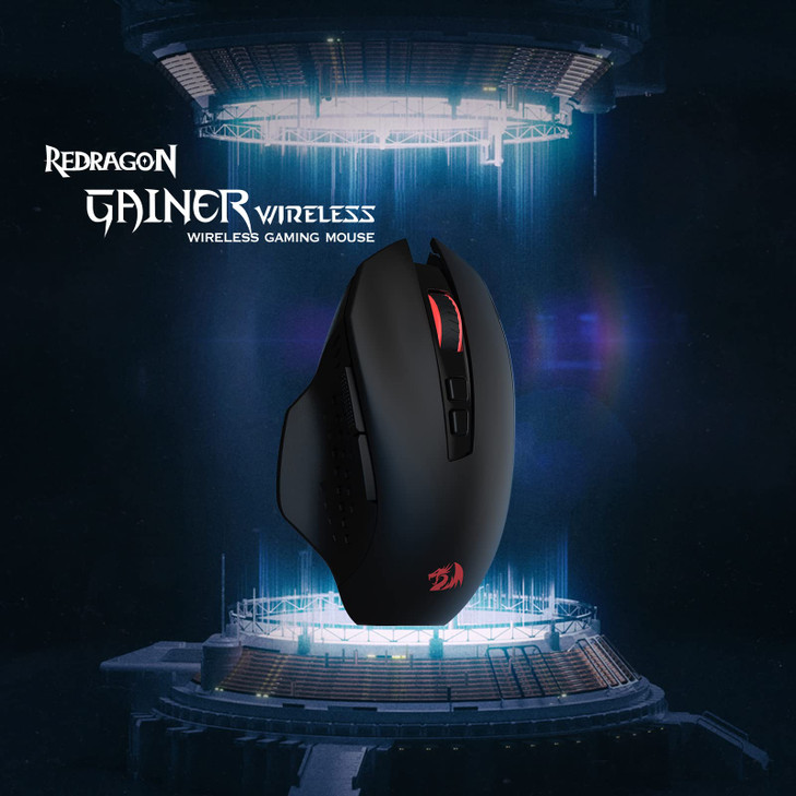 Redragon M656 Gainer Wireless Gaming Mouse 4000 DPI 24Ghz Wireless Mouse w 5 DPI Levels 7 Macro Buttons Red LED Backlit