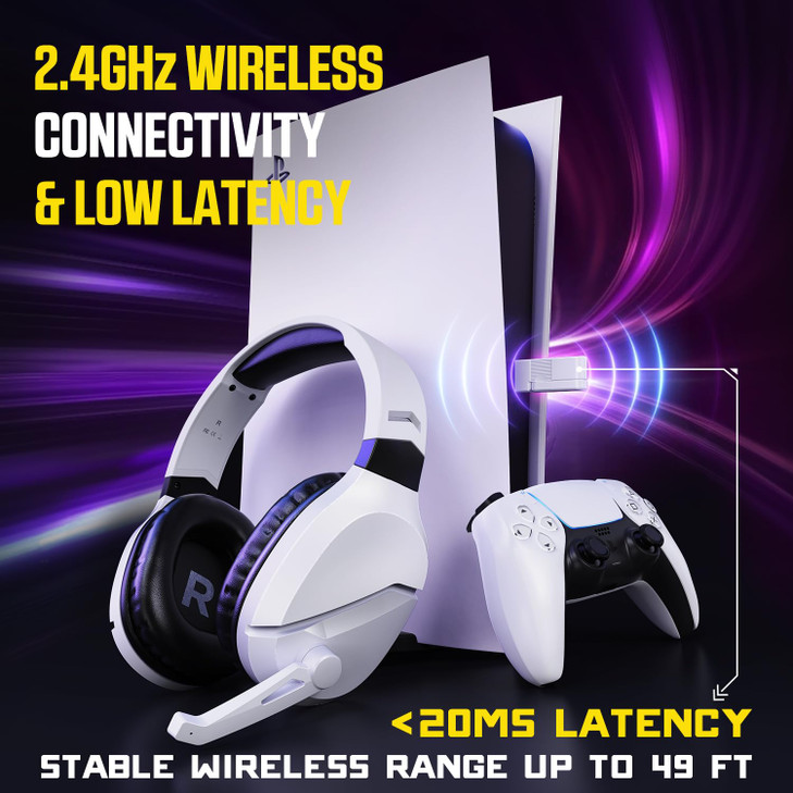 WolfLawS Wireless Gaming Headset with Noise Canceling Microphone for PS5 PC PS4 24GBluetooth Gaming Headphones with USB